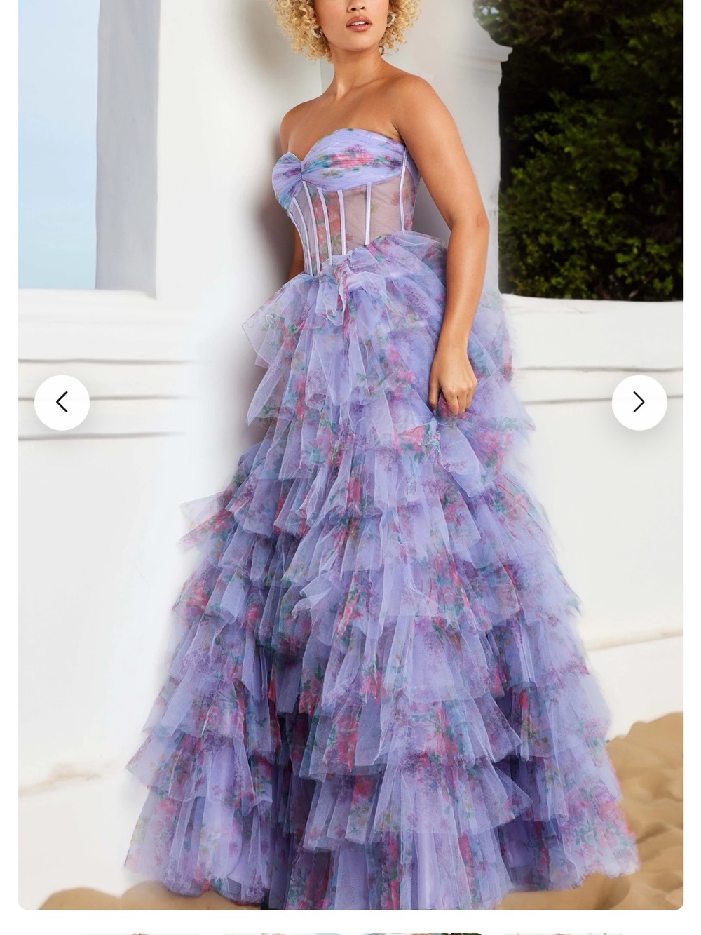 Jovani 39149 Strapless Lavender Floral Ruffle Ball Gown NET size 6 retail 550$ - Picture 4 of 10